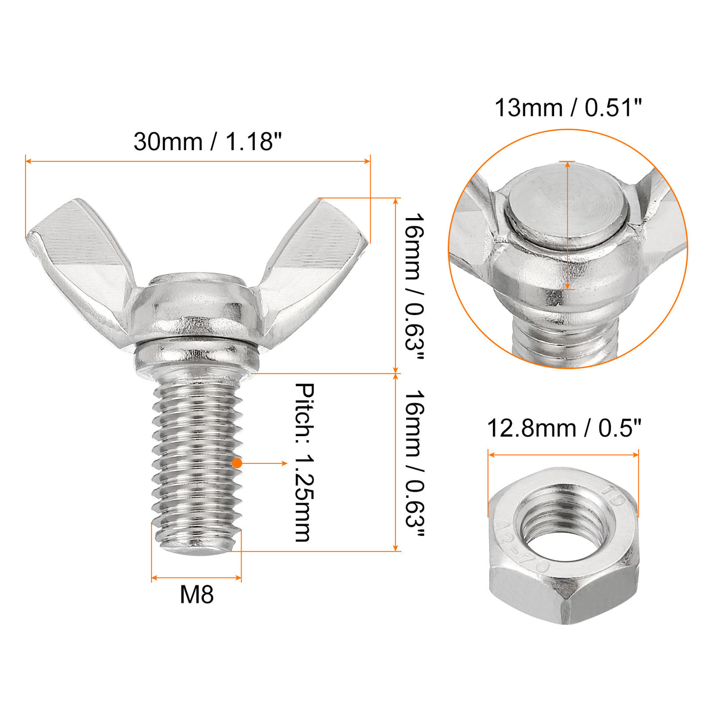 uxcell Uxcell 10pcs 304 Stainless Steel M8x16mm Wing Butterfly Screws Bolts with 10pcs Nuts