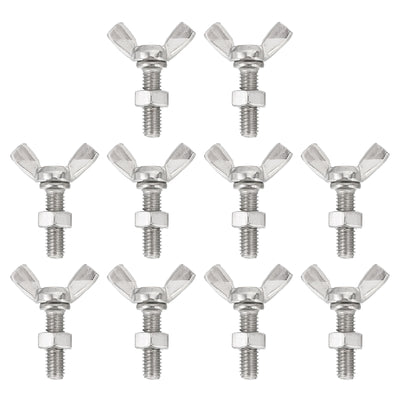 Harfington Uxcell 10pcs 304 Stainless Steel M6-1x20mm Wing Butterfly Screws Bolts with 10pcs Nuts