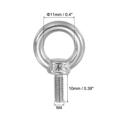 Harfington 3Pcs M4 x 10mm 304 Stainless Steel Lifting Shoulder Eye Bolt with Nuts Washers