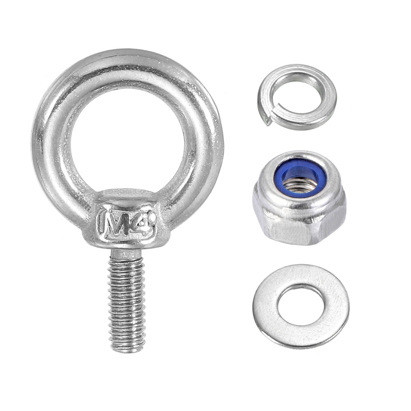 Harfington 3Pcs M4 x 10mm 304 Stainless Steel Lifting Shoulder Eye Bolt with Nuts Washers