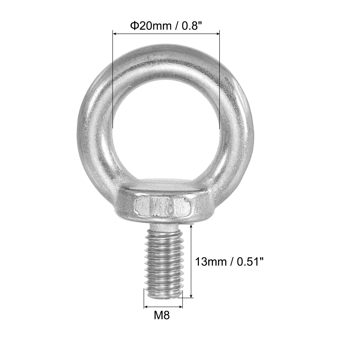 Harfington 5Pcs M8 x 13mm 304 Stainless Steel Lifting Shoulder Eye Bolt with Nuts Washers