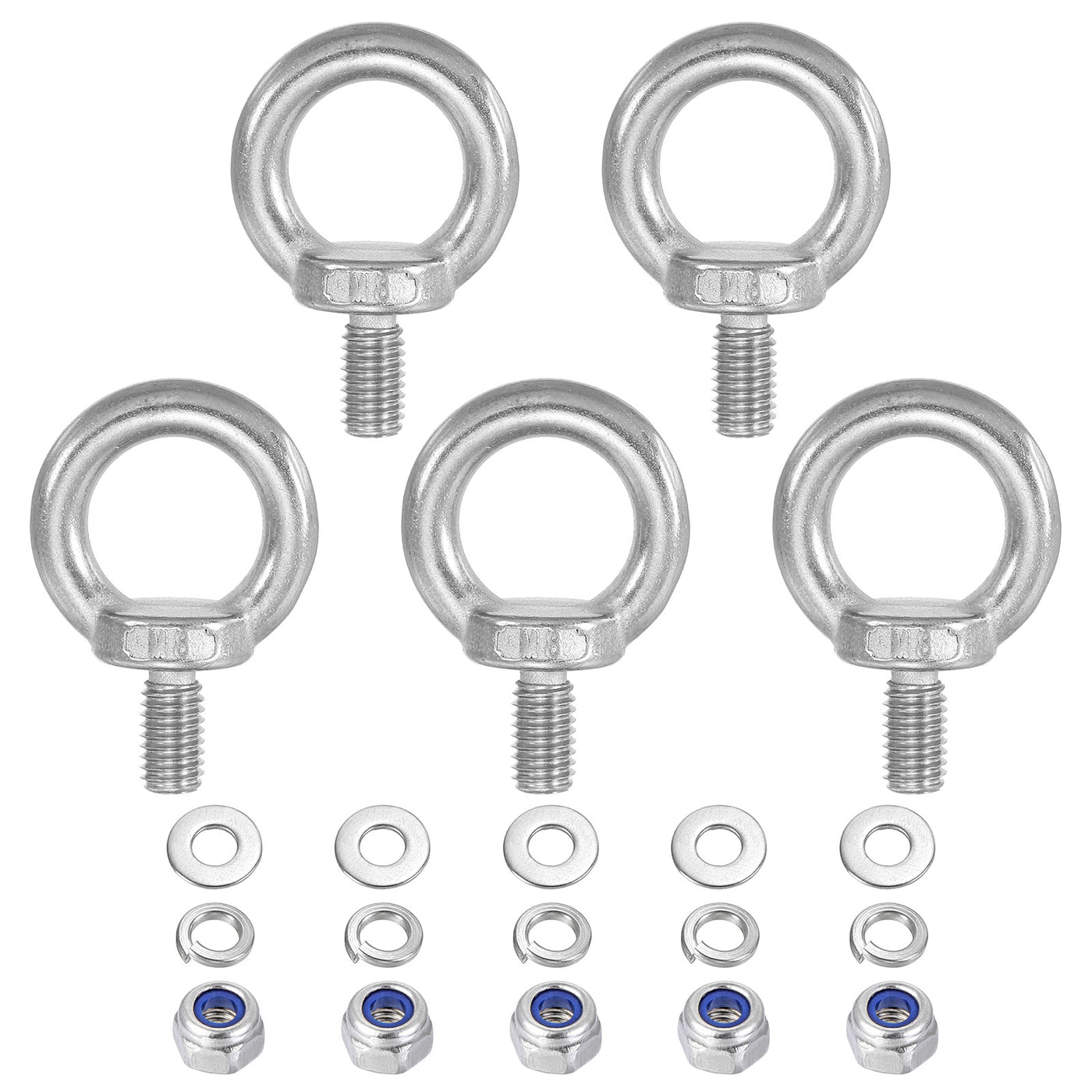 Harfington 5Pcs M8 x 13mm 304 Stainless Steel Lifting Shoulder Eye Bolt with Nuts Washers