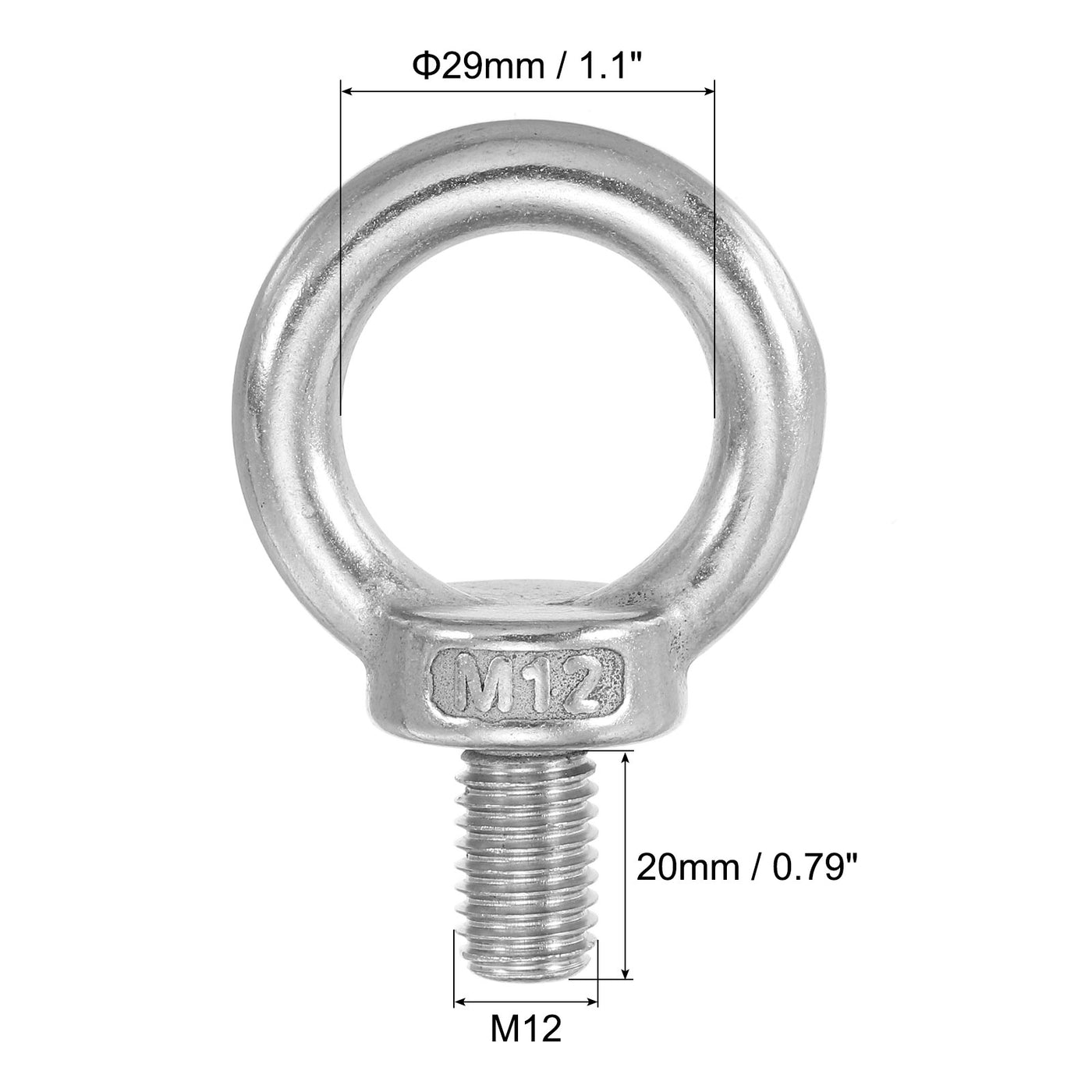 Harfington 5Pcs M12 x 20mm 304 Stainless Steel Lifting Shoulder Eye Bolt with Nuts Washers