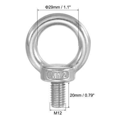 Harfington 5Pcs M12 x 20mm 304 Stainless Steel Lifting Shoulder Eye Bolt with Nuts Washers