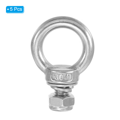 Harfington 5Pcs M12 x 20mm 304 Stainless Steel Lifting Shoulder Eye Bolt with Nuts Washers