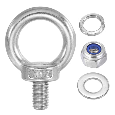 Harfington 5Pcs M12 x 20mm 304 Stainless Steel Lifting Shoulder Eye Bolt with Nuts Washers