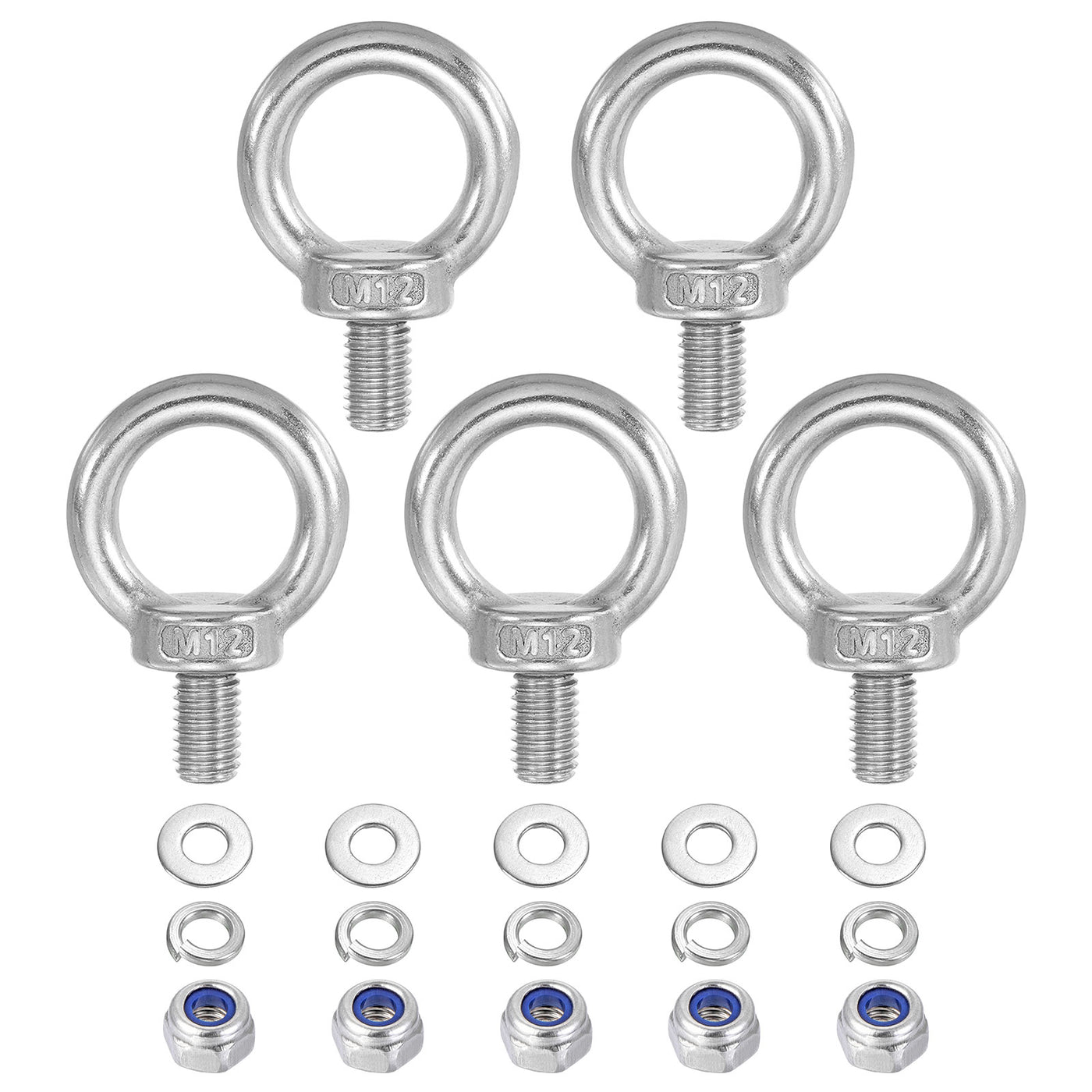 Harfington 5Pcs M12 x 20mm 304 Stainless Steel Lifting Shoulder Eye Bolt with Nuts Washers