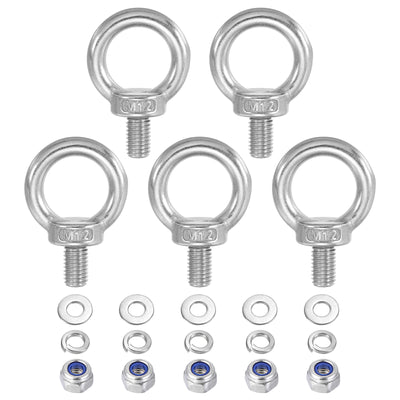 Harfington 5Pcs M12 x 20mm 304 Stainless Steel Lifting Shoulder Eye Bolt with Nuts Washers