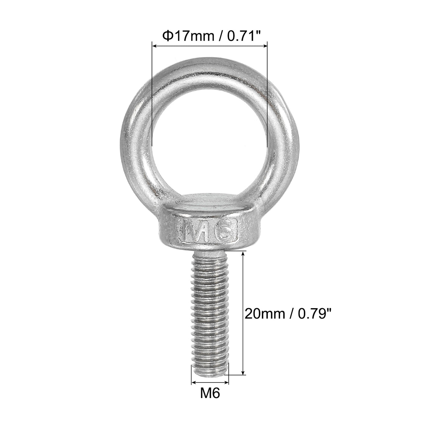 Harfington 3Pcs M6 x 20mm 304 Stainless Steel Lifting Shoulder Eye Bolt with Nuts Washers