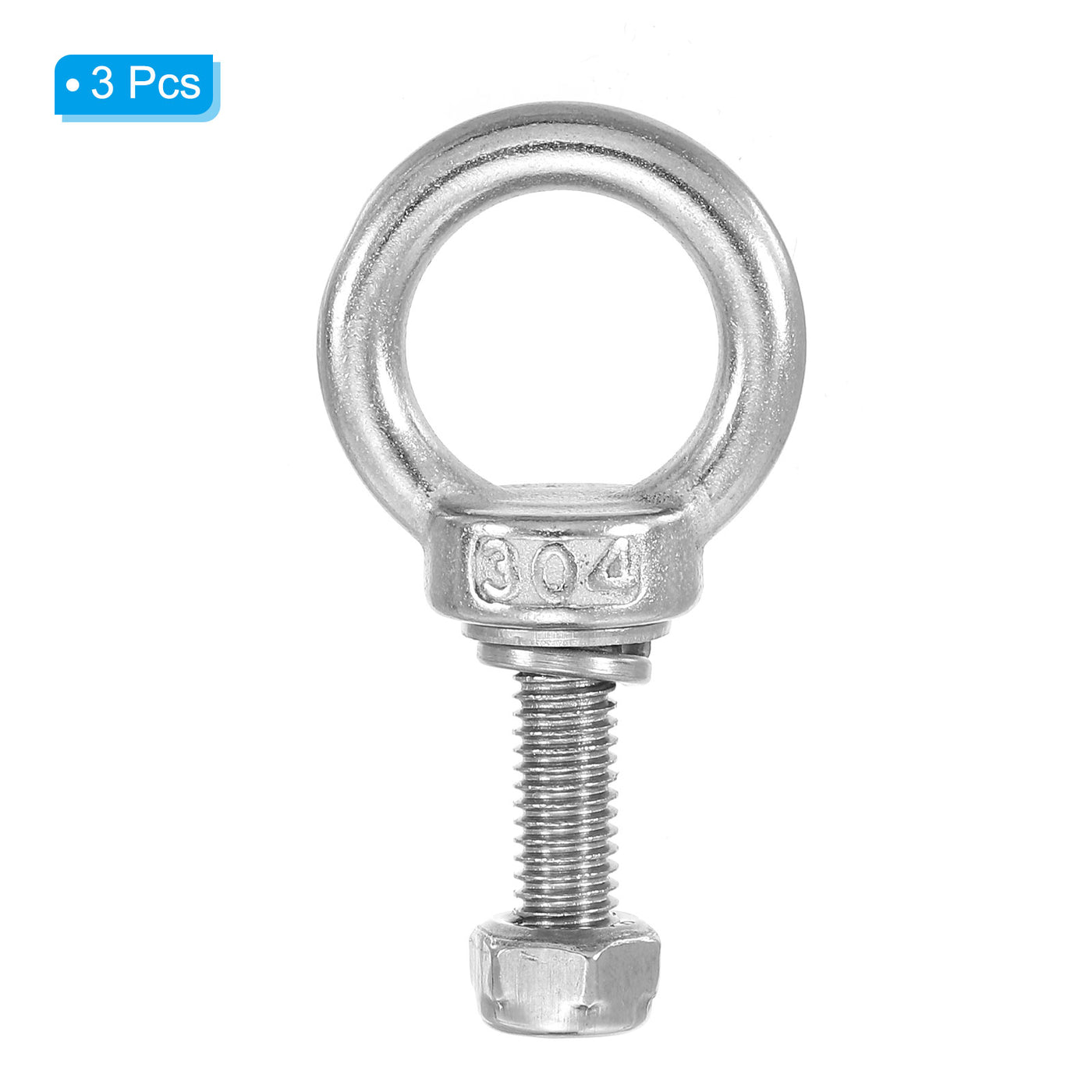 Harfington 3Pcs M6 x 20mm 304 Stainless Steel Lifting Shoulder Eye Bolt with Nuts Washers