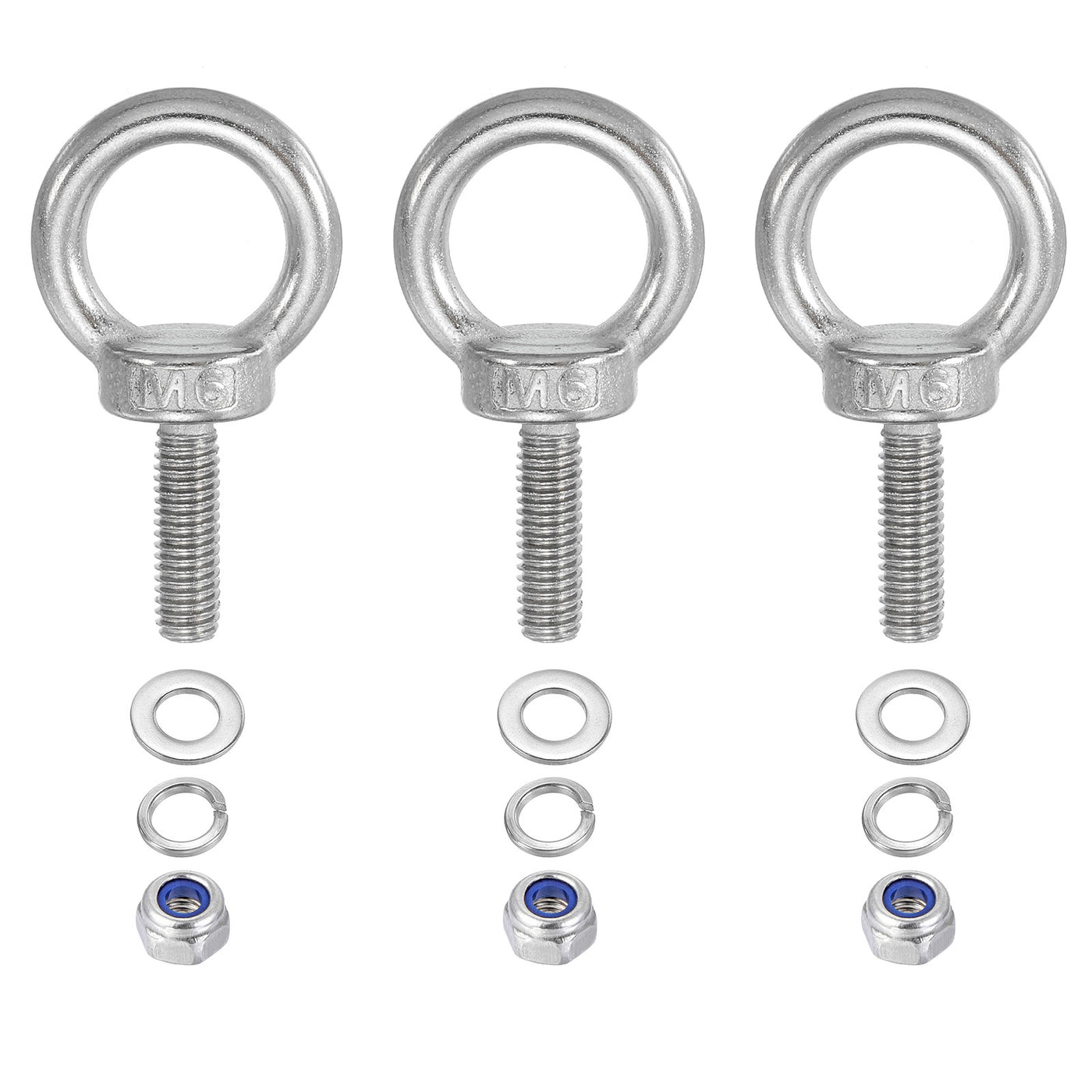 Harfington 3Pcs M6 x 20mm 304 Stainless Steel Lifting Shoulder Eye Bolt with Nuts Washers