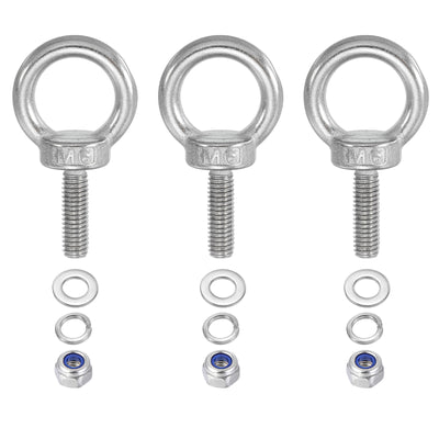 Harfington 3Pcs M6 x 20mm 304 Stainless Steel Lifting Shoulder Eye Bolt with Nuts Washers