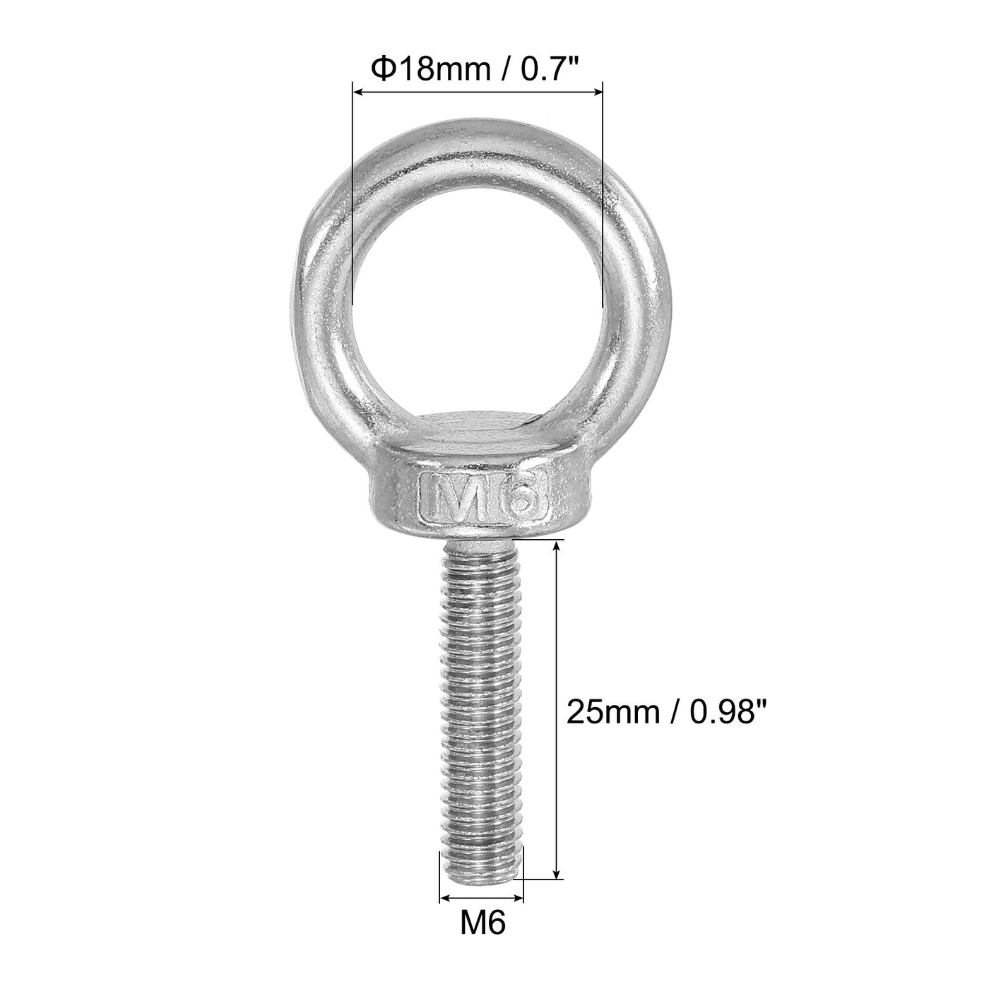 Harfington 8Pcs M6 x 25mm 304 Stainless Steel Lifting Shoulder Eye Bolt with Nuts Washers