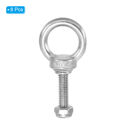 Harfington 8Pcs M6 x 25mm 304 Stainless Steel Lifting Shoulder Eye Bolt with Nuts Washers