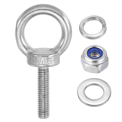 Harfington 8Pcs M6 x 25mm 304 Stainless Steel Lifting Shoulder Eye Bolt with Nuts Washers