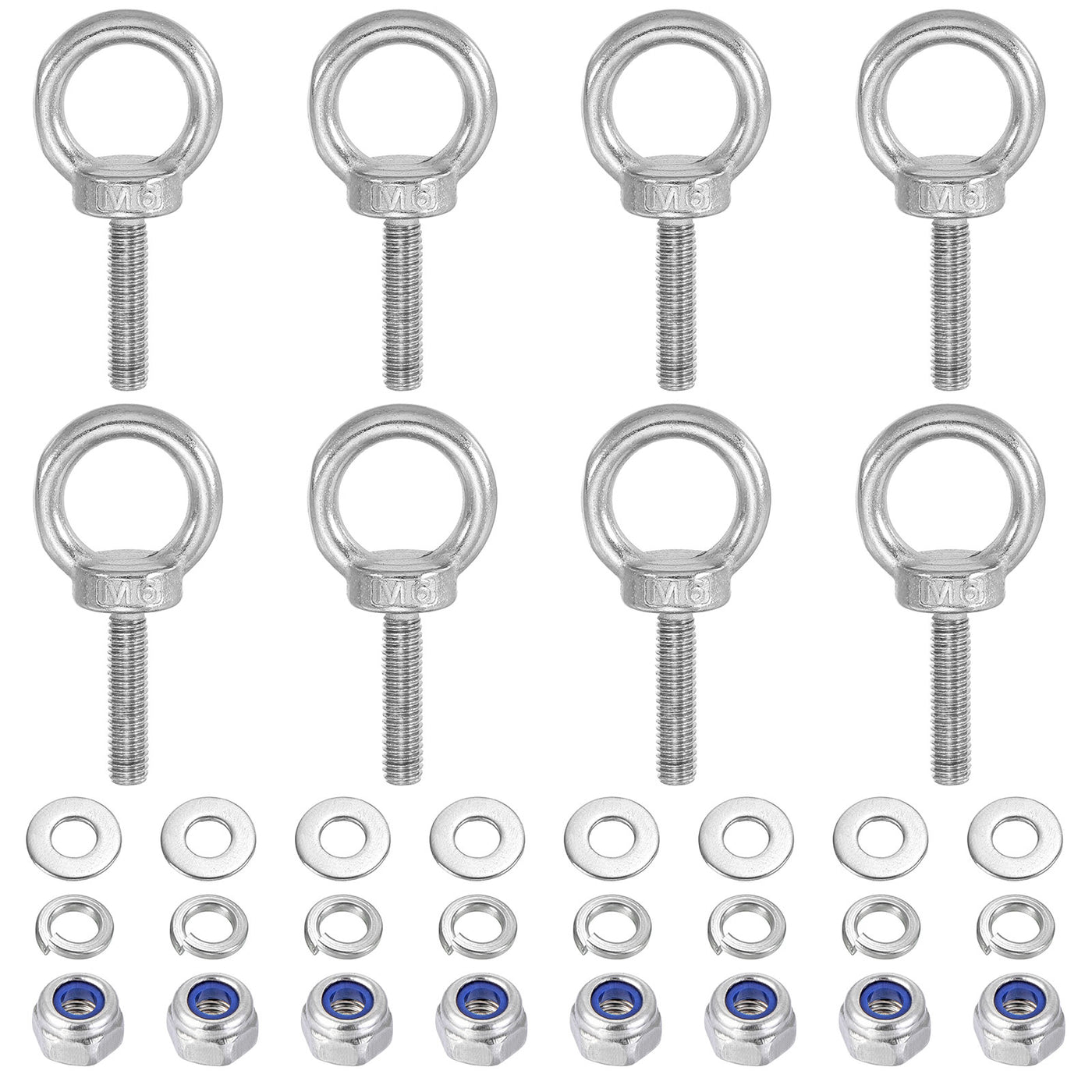 Harfington 8Pcs M6 x 25mm 304 Stainless Steel Lifting Shoulder Eye Bolt with Nuts Washers