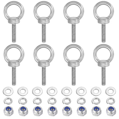 Harfington 8Pcs M6 x 25mm 304 Stainless Steel Lifting Shoulder Eye Bolt with Nuts Washers