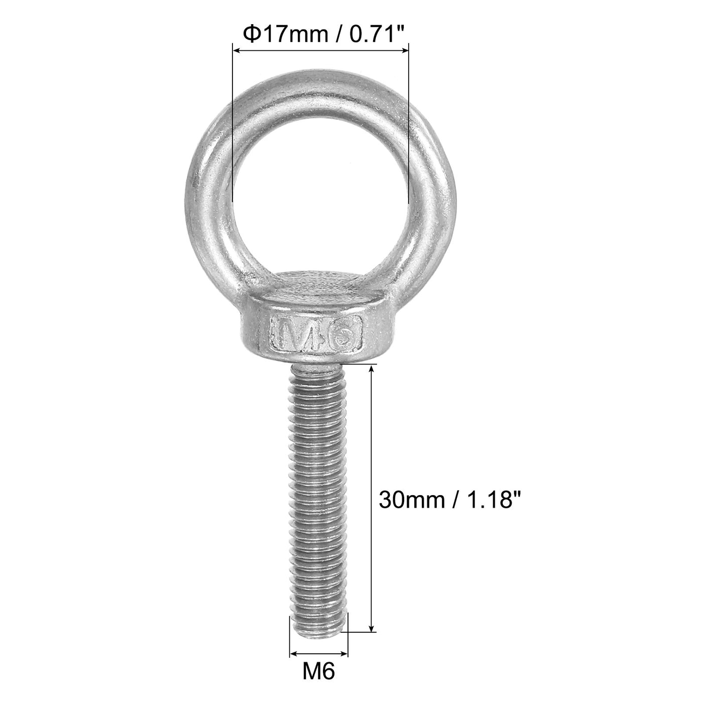 Harfington 8Pcs M6 x 30mm 304 Stainless Steel Lifting Shoulder Eye Bolt with Nuts Washers