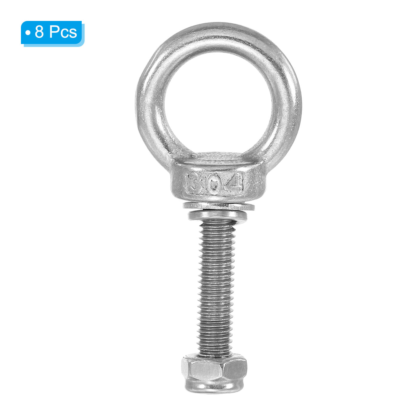 Harfington 8Pcs M6 x 30mm 304 Stainless Steel Lifting Shoulder Eye Bolt with Nuts Washers