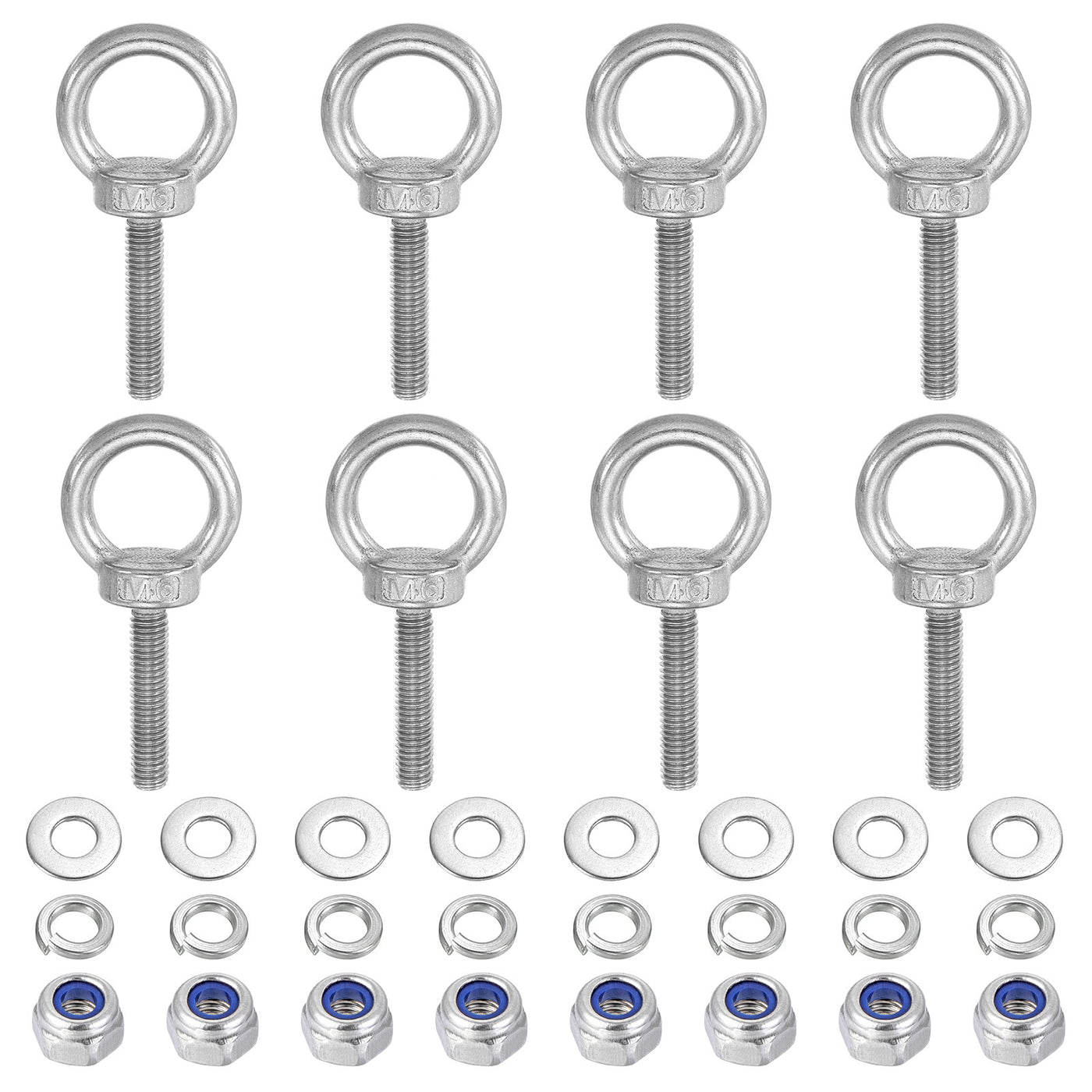 Harfington 8Pcs M6 x 30mm 304 Stainless Steel Lifting Shoulder Eye Bolt with Nuts Washers