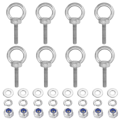 Harfington 8Pcs M6 x 30mm 304 Stainless Steel Lifting Shoulder Eye Bolt with Nuts Washers