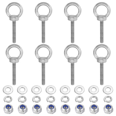 Harfington 8Pcs M6 x 40mm 304 Stainless Steel Lifting Shoulder Eye Bolt with Nuts Washers