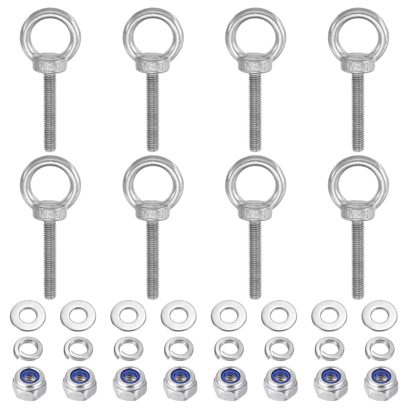 Harfington 8Pcs M6 x 40mm 304 Stainless Steel Lifting Shoulder Eye Bolt with Nuts Washers