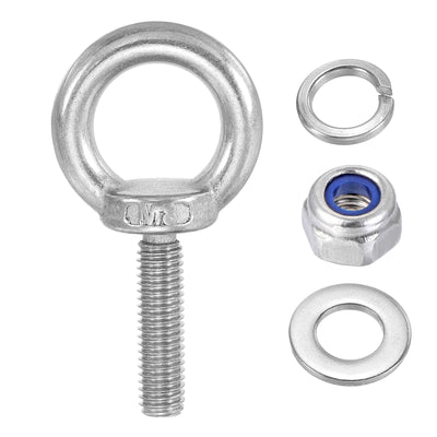 Harfington 3Pcs M8 x 30mm 304 Stainless Steel Lifting Shoulder Eye Bolt with Nuts Washers