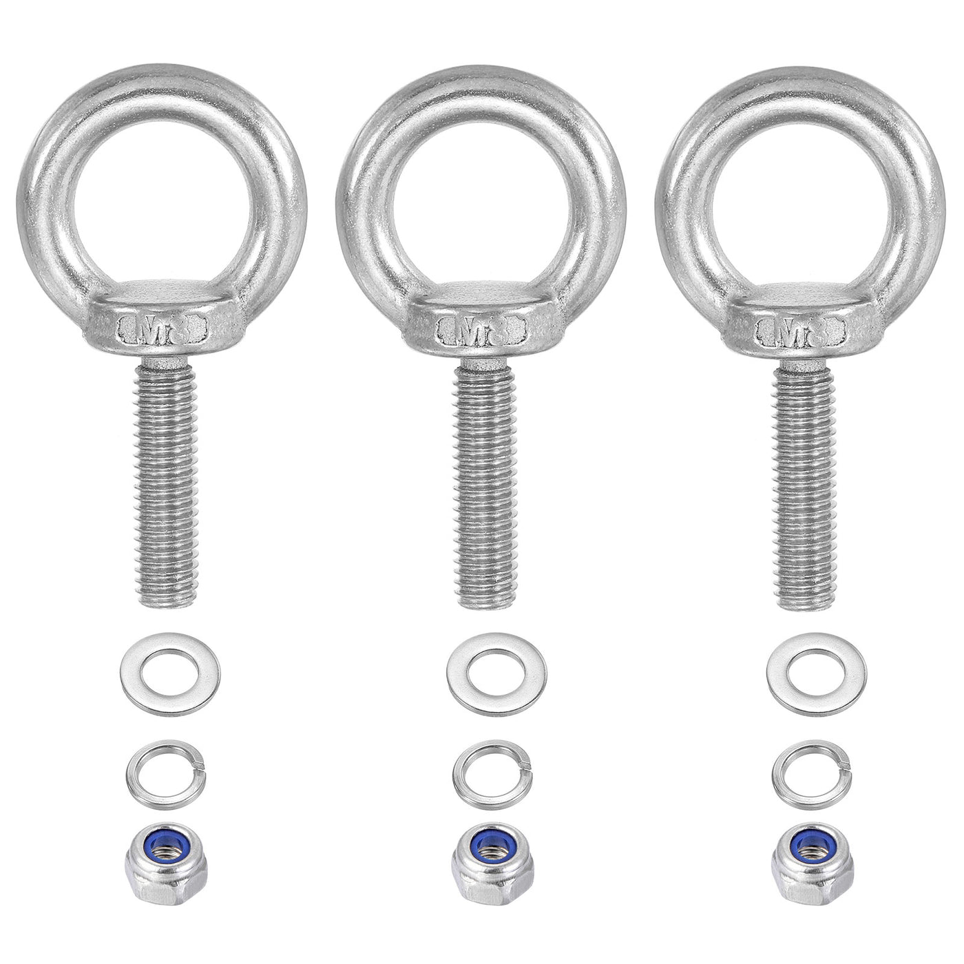 Harfington 3Pcs M8 x 30mm 304 Stainless Steel Lifting Shoulder Eye Bolt with Nuts Washers