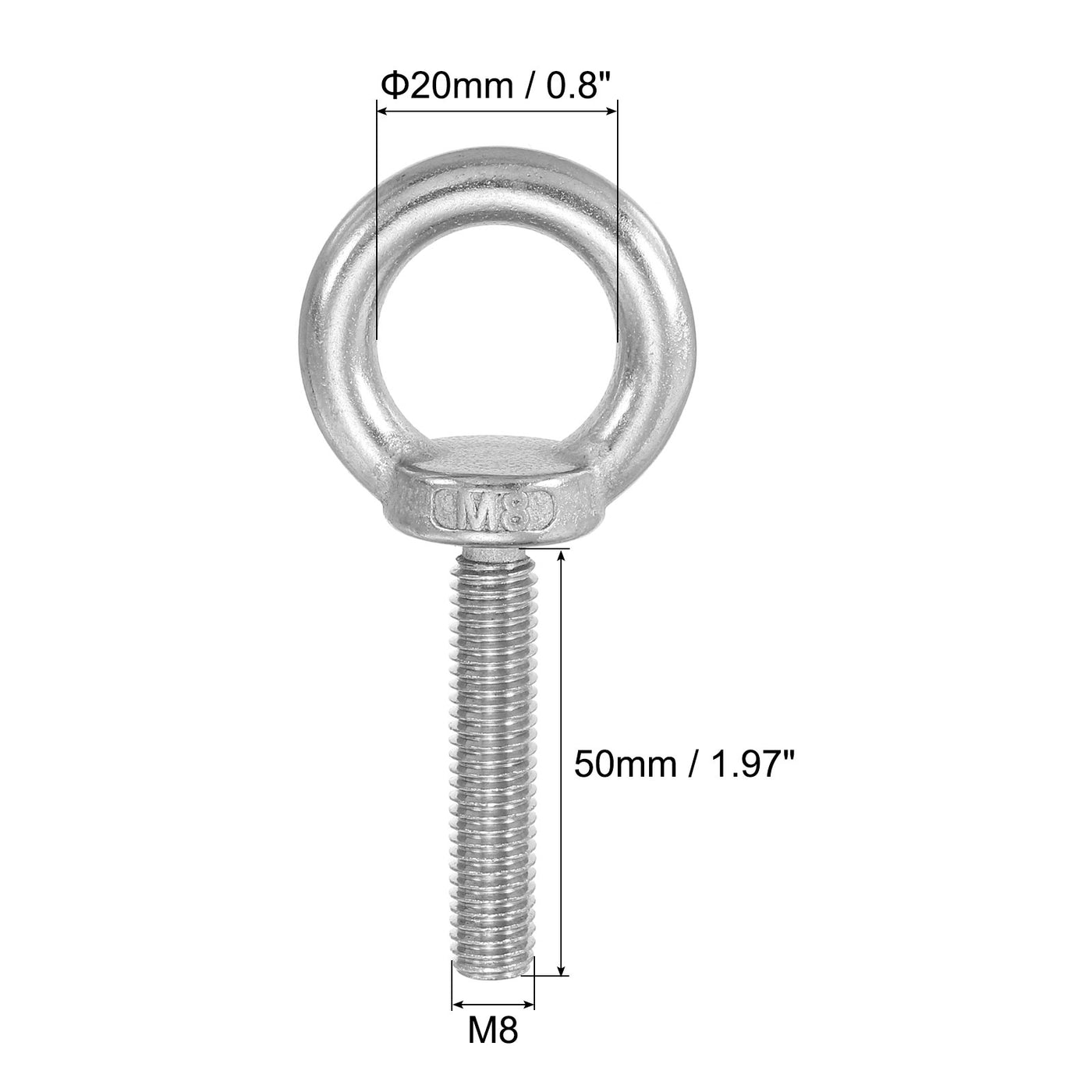 Harfington M8 x 50mm Hebeschulter Augenschraube, 3 Stück 304 Edelstahl Gewindeöse mit Muttern und Unterlegscheiben zum Aufhängen von Hängematten und Artikeln