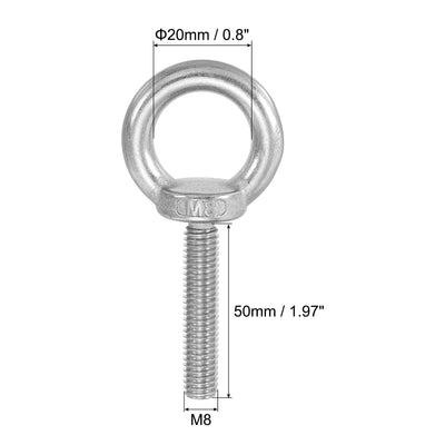 Harfington M8 x 50mm Hebeschulter Augenschraube, 3 Stück 304 Edelstahl Gewindeöse mit Muttern und Unterlegscheiben zum Aufhängen von Hängematten und Artikeln