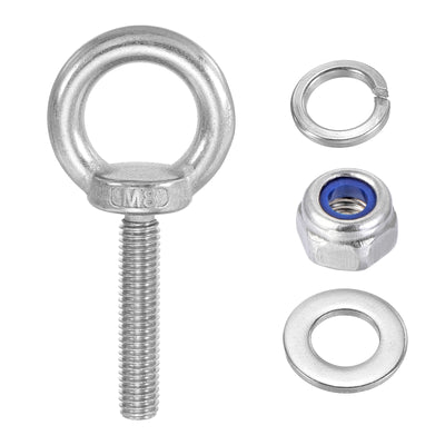 Harfington 3Pcs M8 x 50mm 304 Stainless Steel Lifting Shoulder Eye Bolt with Nuts Washers