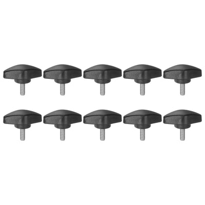 Harfington 10pcs M5 x 12mm Male Thread Tee Wing Knobs Thumb Screw Clamping Knobs Grip Black