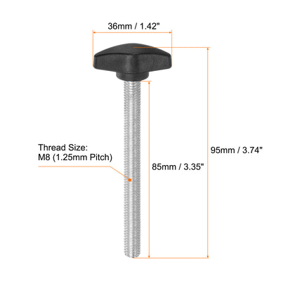 Harfington 10pcs M8 x 85mm Male Thread Tee Wing Knobs Thumb Screw Clamping Knobs Grip Black