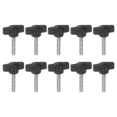 Harfington 10pcs M5 x 25mm Male Thread T/Z Wing Knobs Thumb Screw Clamping Knobs Grip Black