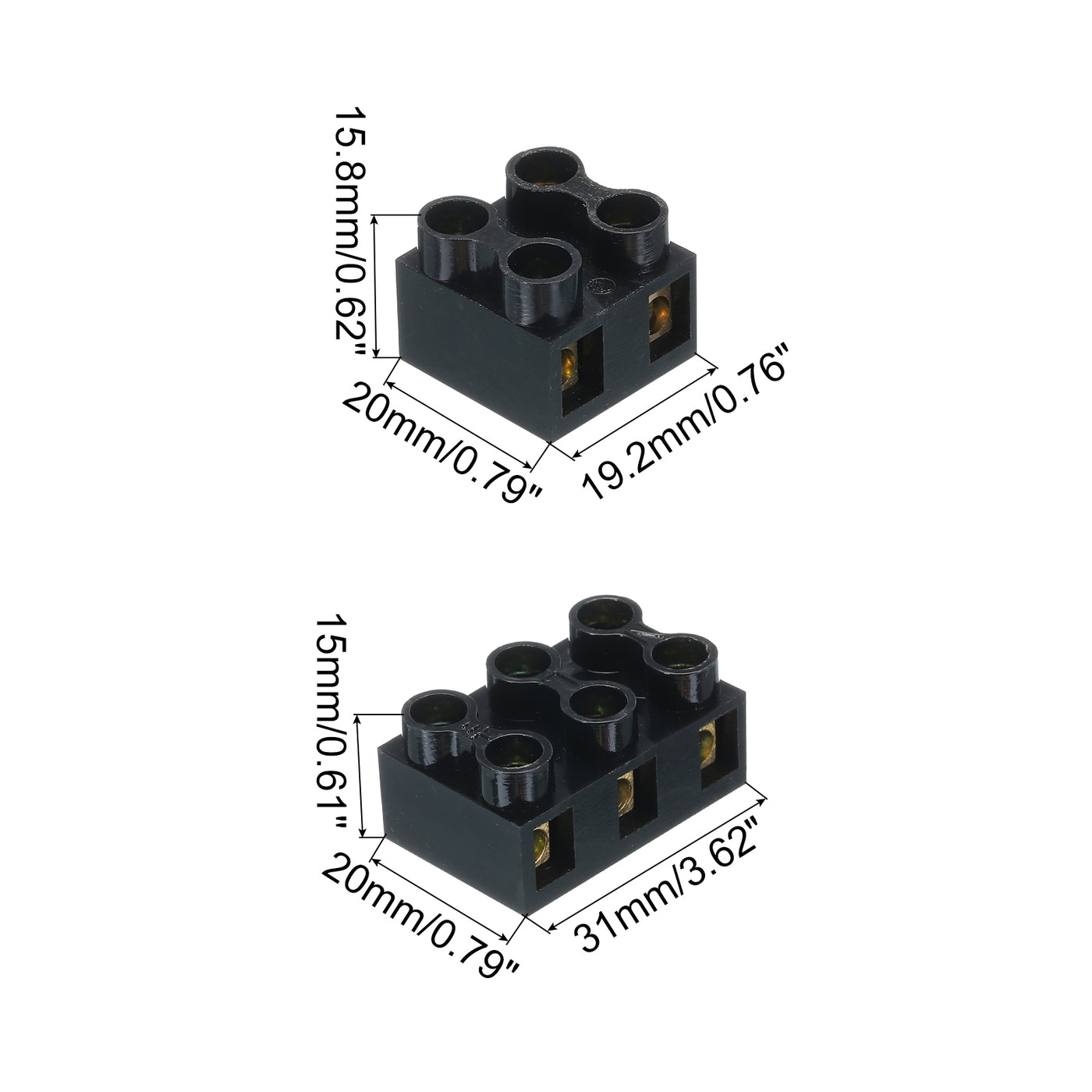 Harfington Terminal Block 2 Positions 3Positions 500V 10A Dual Row Screw Terminal Strip Blocks  Terminals Barrier Strip Wire Connector 2 Set