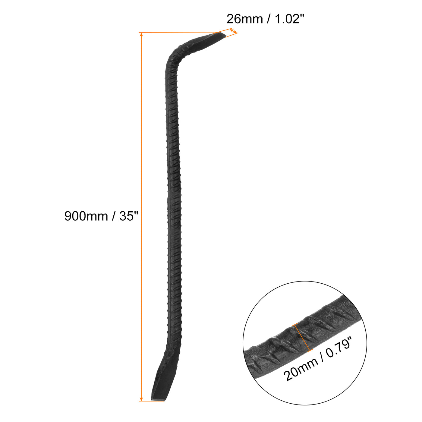 Harfington Line-Up Pry Bar 35" Length 0.8" Rod Dia Steel Crowbar Sleever Bar with 90° Head