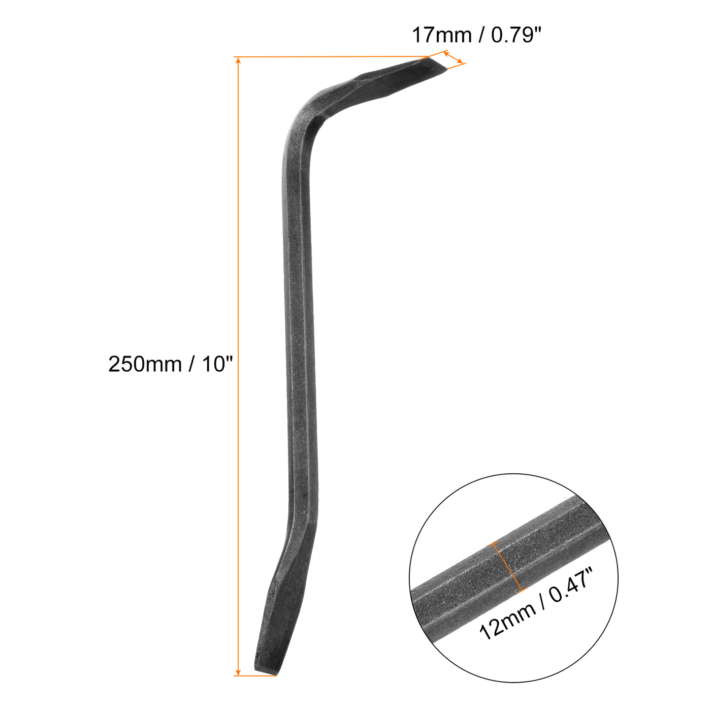 Harfington Line-Up Pry Bar 10" Length 0.5" Dia Hex Steel Crowbar Sleever Bar with 90° Head