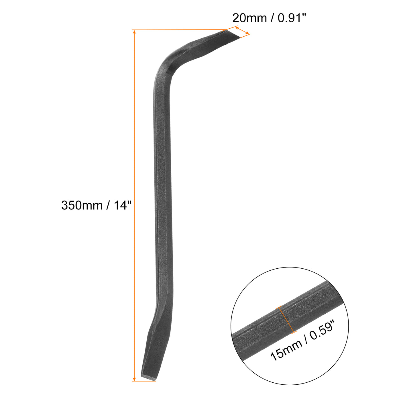 Harfington Line-Up Pry Bar 14" Length 0.6" Dia Hex Steel Crowbar Sleever Bar with 90° Head