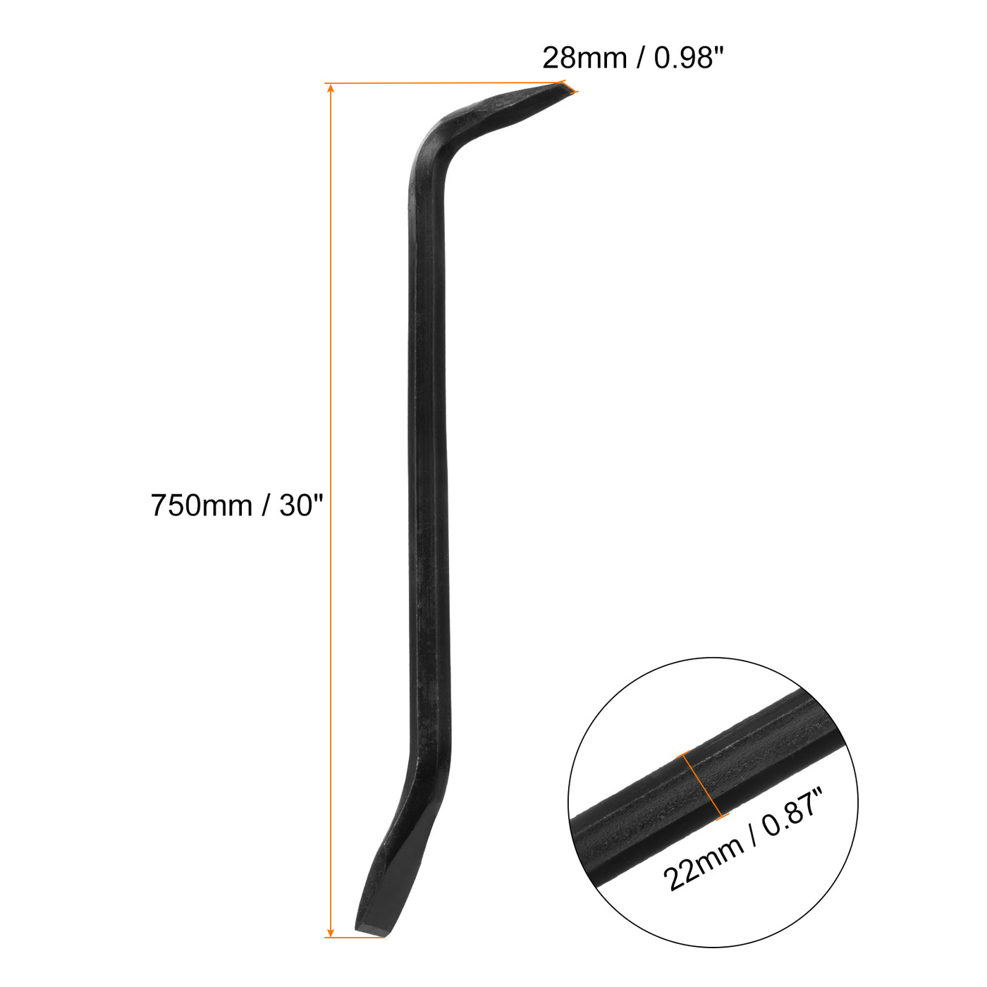 Harfington Line-Up Pry Bar 30" Length 0.9" Dia Hex Steel Crowbar Sleever Bar with 90° Head