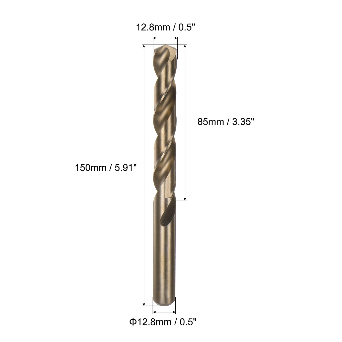 uxcell Uxcell 12.8mm Drilling Dia Straight Shank High Speed Steel Cobalt Twist Drill Bit 2pcs