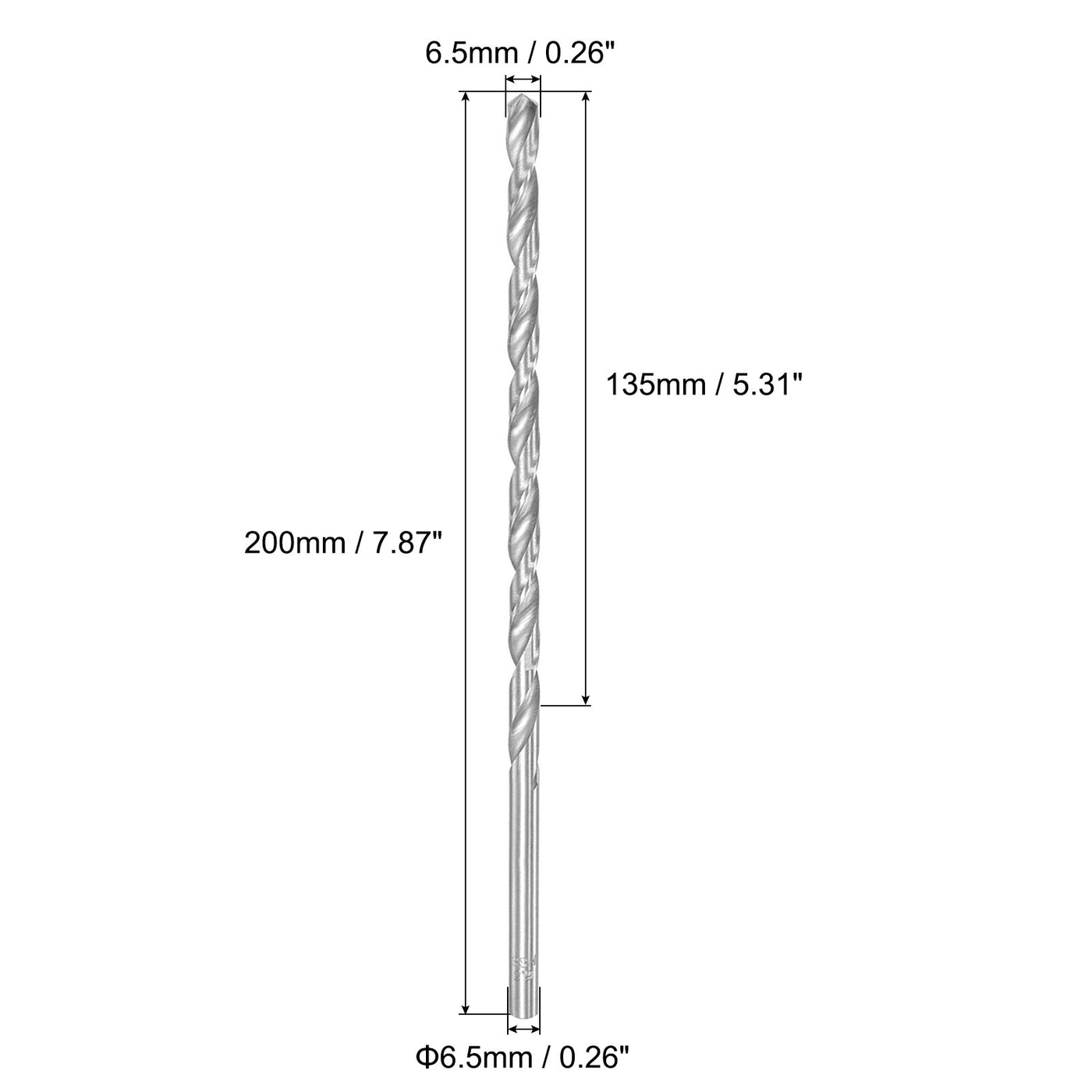 uxcell Uxcell 4pcs 6.5mmDia 200mm Length High-Speed Steel Straight Round Shank Twist Drill Bit