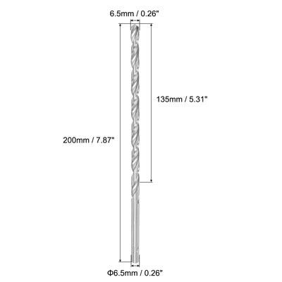 Harfington Uxcell 4pcs 6.5mmDia 200mm Length High-Speed Steel Straight Round Shank Twist Drill Bit