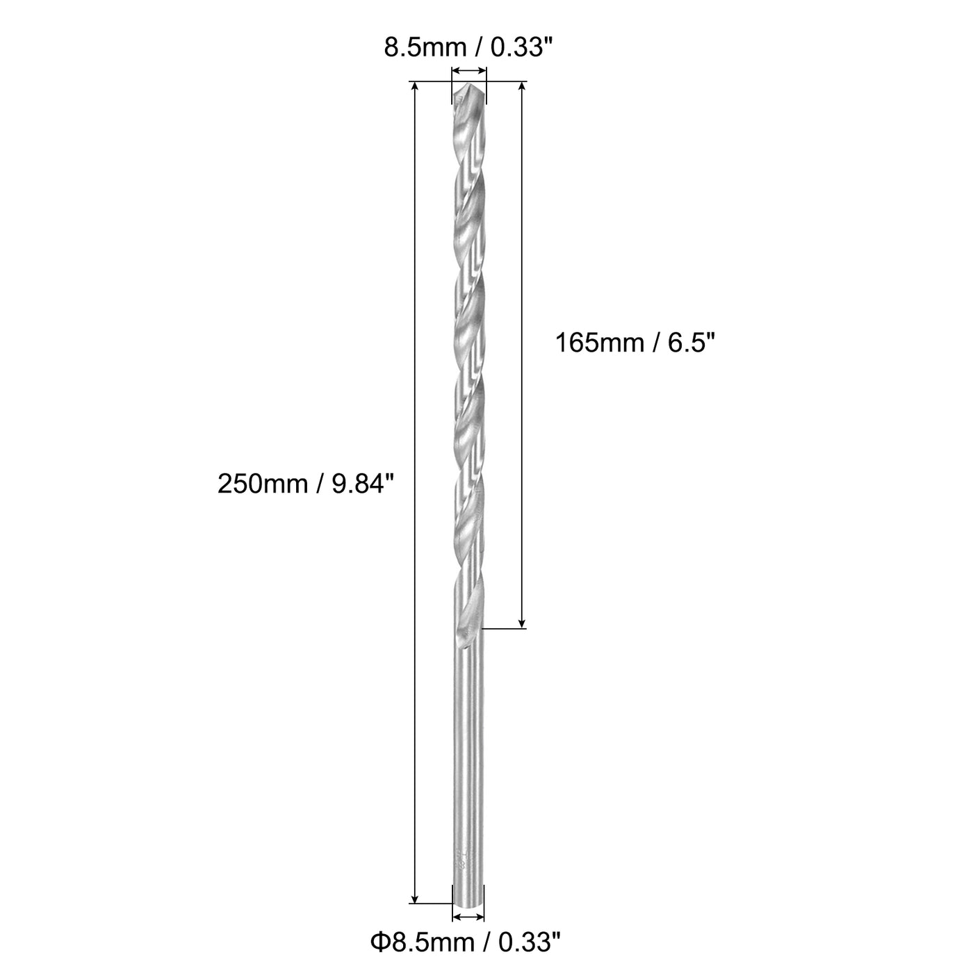 uxcell Uxcell 2pcs 8.5mmDia 250mm Length High-Speed Steel Straight Round Shank Twist Drill Bit