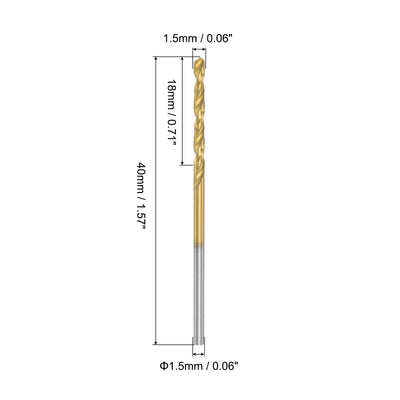 Harfington Uxcell High Speed Steel Twist Drill Bit 1.5mm Fully Ground Titanium Coated 24 Pcs