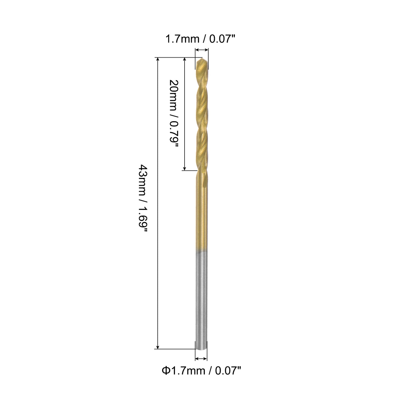 uxcell Uxcell Hochgeschwindigkeitsstahl-Schaft Spiralbohrer vollständig geschliffen, titanbeschichtet, 1,7 mm Bohrdurchmesser, 34 mm Gesamtlänge, 12 mm Bohrerlänge, 24 Stück