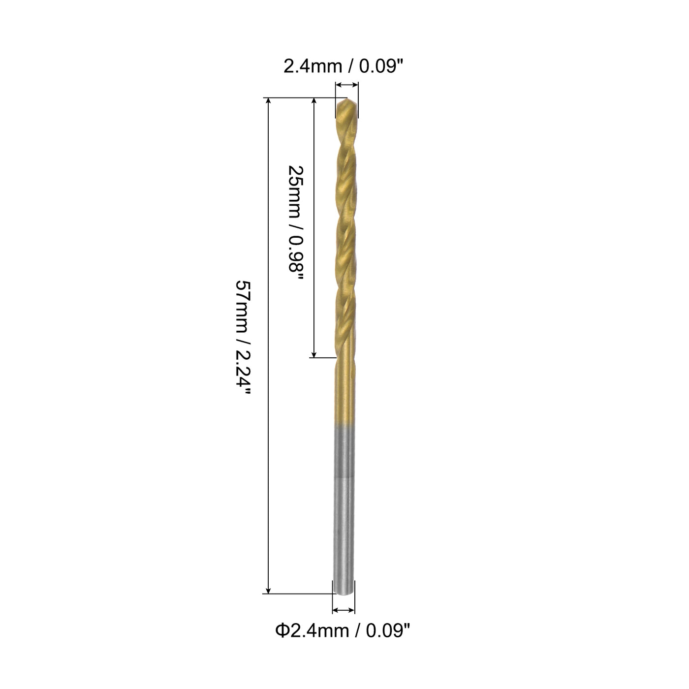 uxcell Uxcell Hochgeschwindigkeitsstahl-Schaft-Spiralbohrer vollständig geschliffen, titanbeschichtet, 2,4 mm Bohrdurchmesser, 34 mm Gesamtlänge, 12 mm Bohrerlänge, 36 Stück