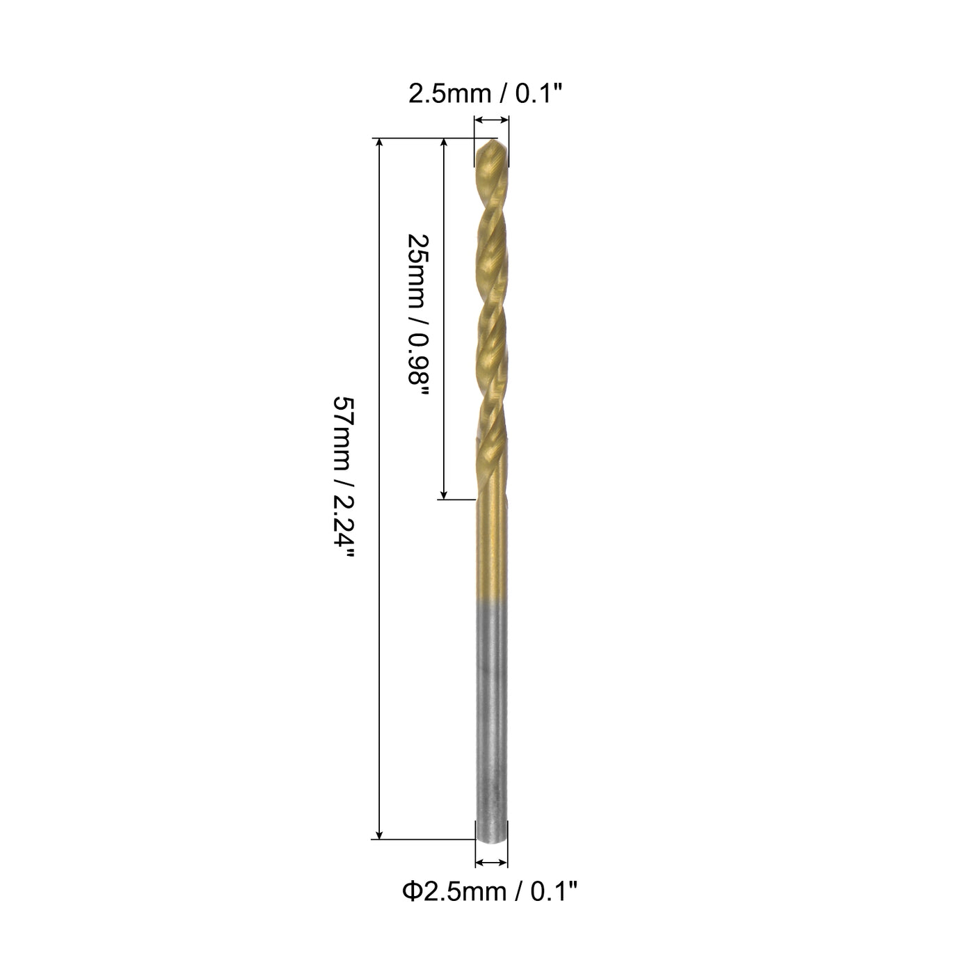 uxcell Uxcell Hochgeschwindigkeitsstahl gerade Schaft Spiralbohrer vollständig geschliffen, titanbeschichtet, 2,5 mm Bohrdurchmesser, 34 mm Gesamtlänge, 12 mm Bohrerlänge, 36 Stück