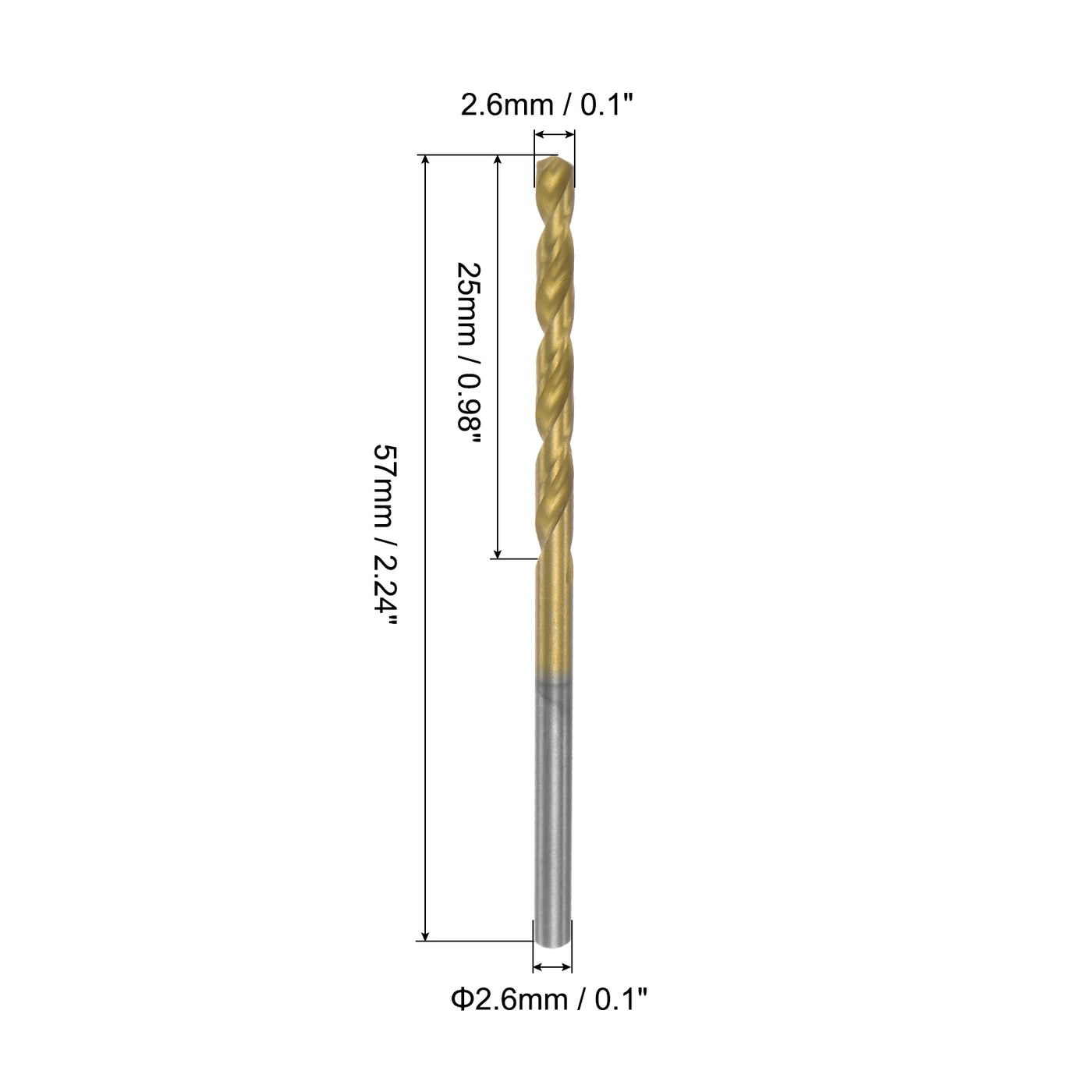 uxcell Uxcell High Speed Steel Twist Drill Bit 2.6mm Fully Ground Titanium Coated 36 Pcs