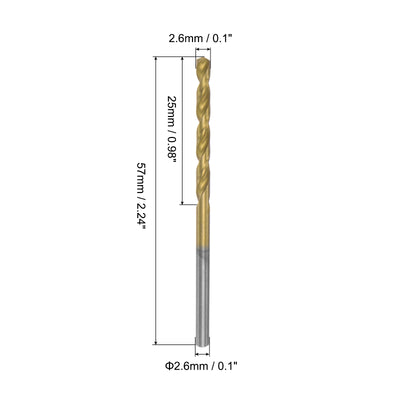 Harfington Uxcell High Speed Steel Twist Drill Bit 2.6mm Fully Ground Titanium Coated 36 Pcs